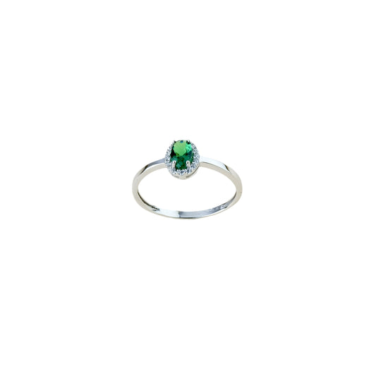 Anello solitario con pietra verde e zirconi